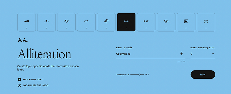 Alliteration tool example