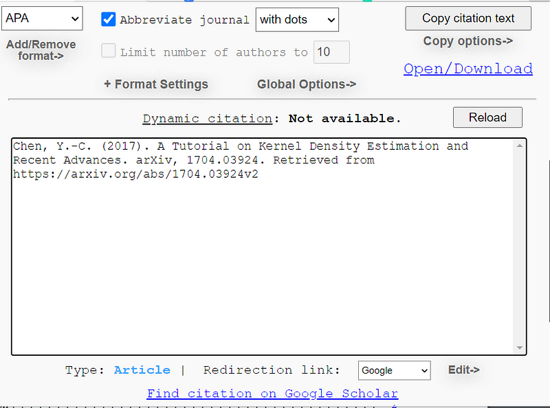 Citation generation in BibItNow