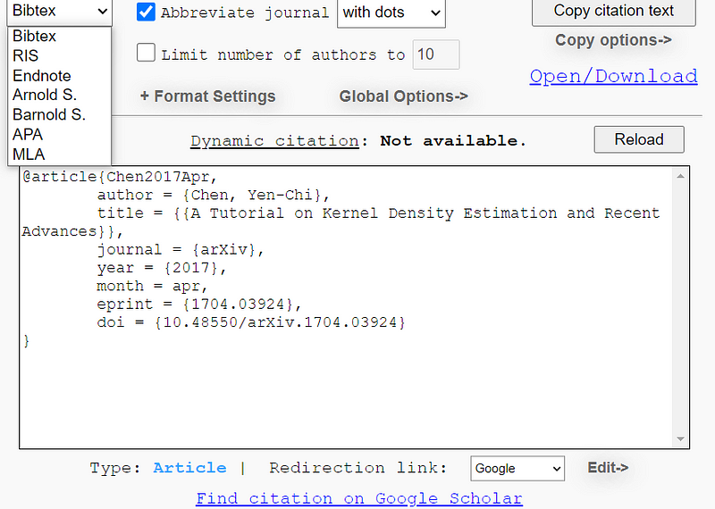 BibTeX format in BibItNow