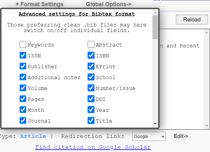 Advanced citation options in BibItNow