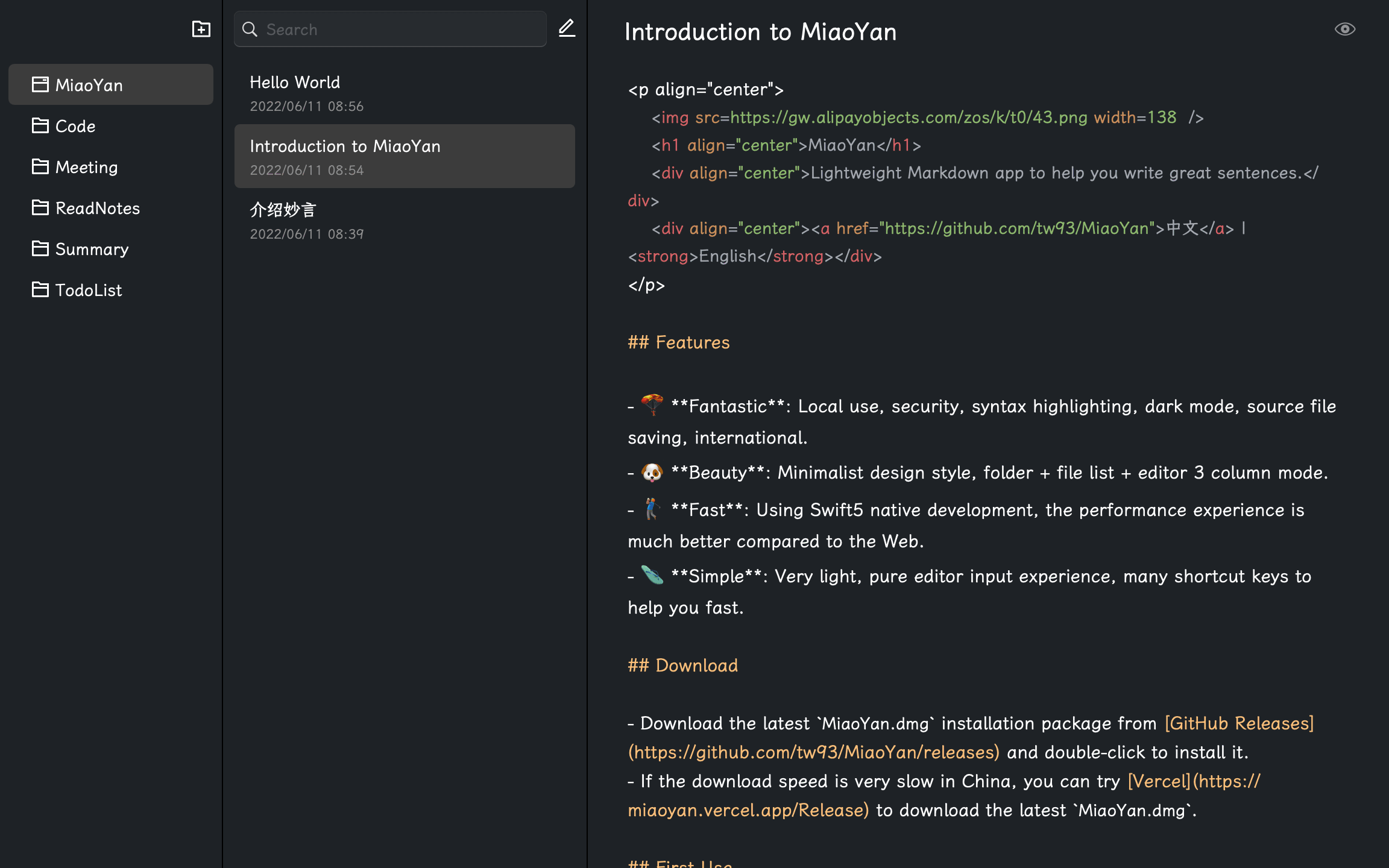 MiaoYan Markdown App