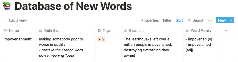 Notion Database Example