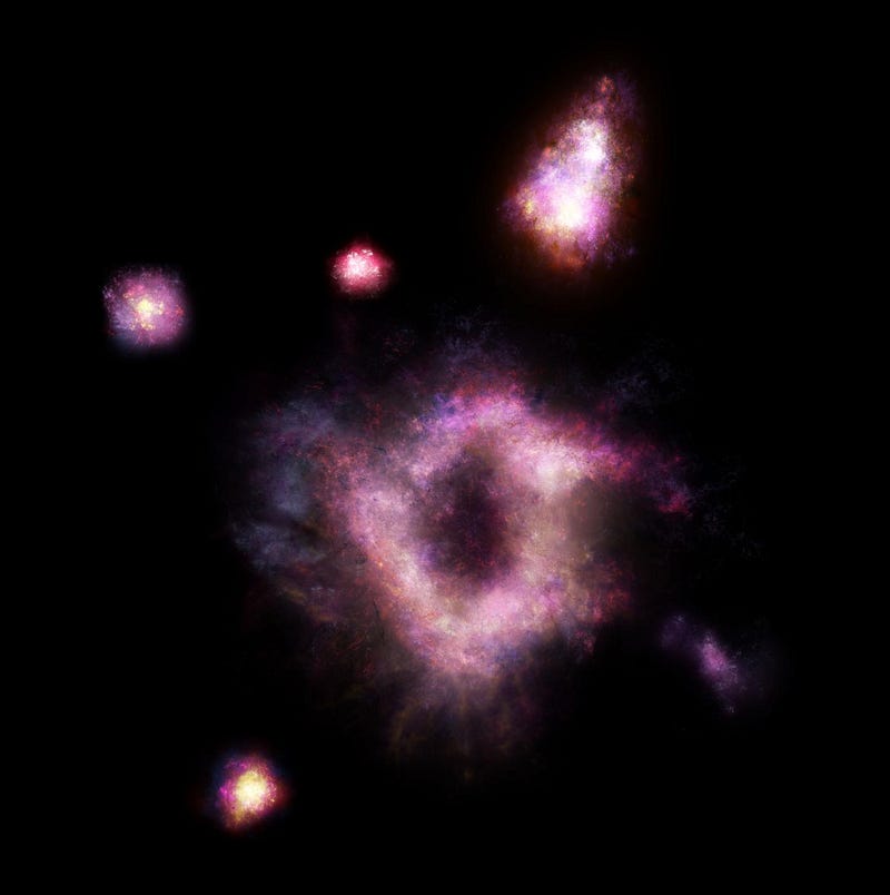 Diagram illustrating the formation of a collisional ring galaxy