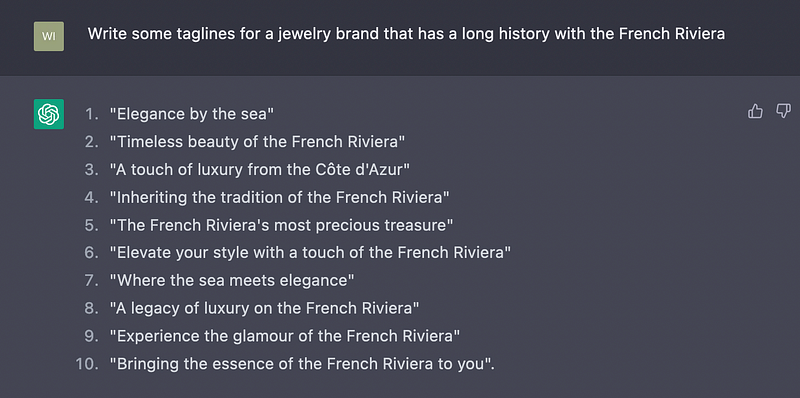 Taglines generated by AI for a jewelry brand