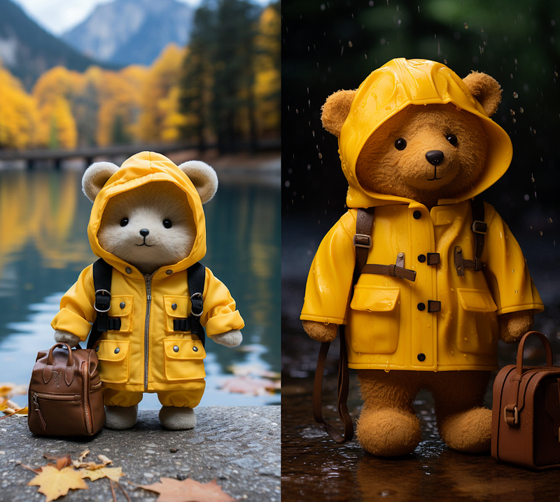 Detailed view of teddy bear's raincoat