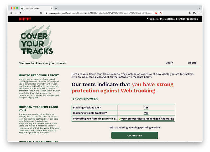 Brave browser tracking test results