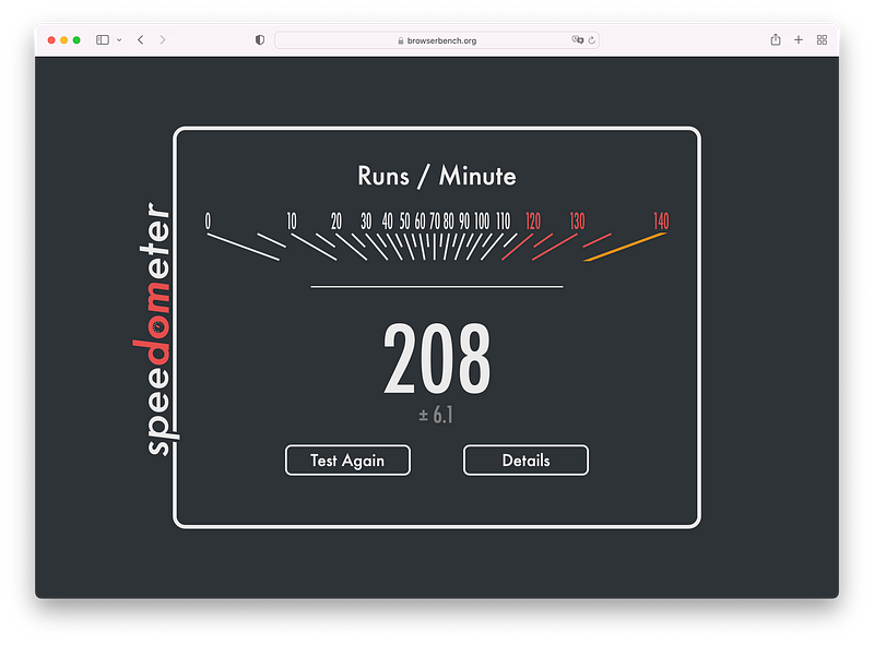 Browser speed test results