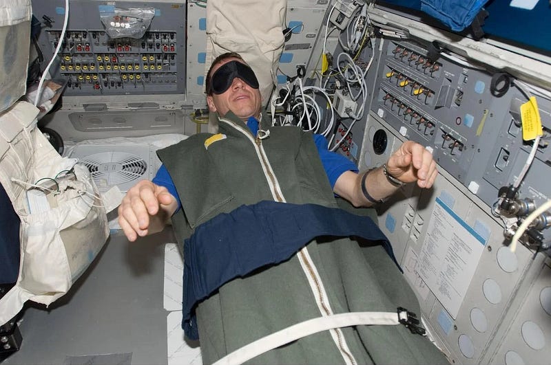 Astronaut resting in a weightless environment