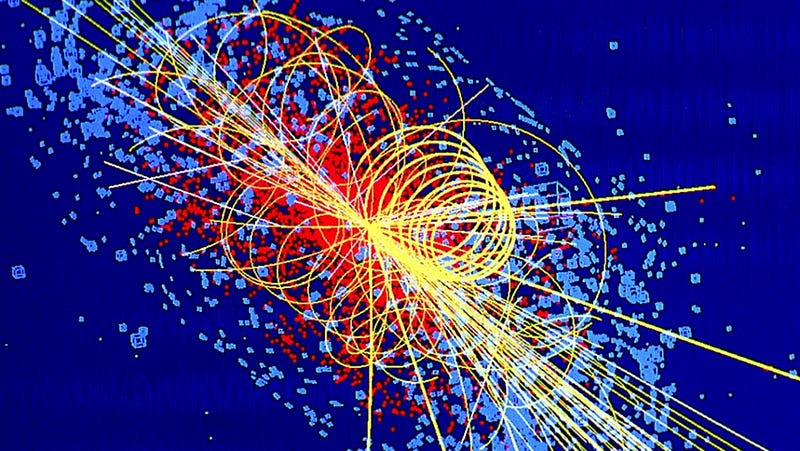 Computer simulation of particle traces from LHC collision