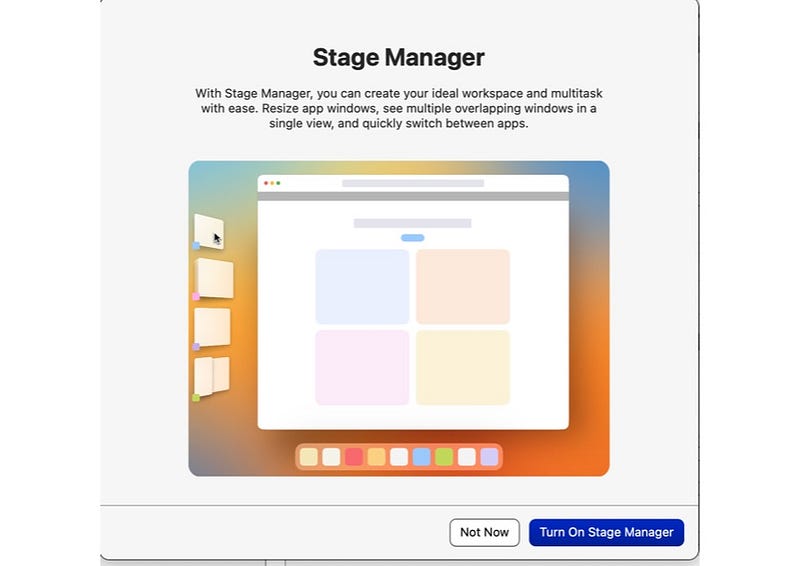 Activating Stage Manager via Settings