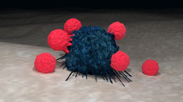 Illustration of T cells targeting cancer cells