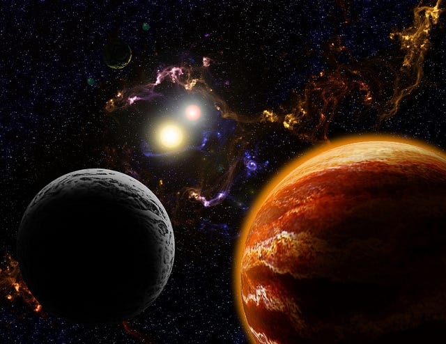 Conceptual image of planet formation in a binary star system